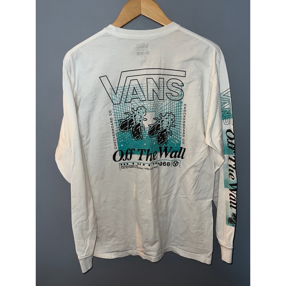 Vans Off The Wall Fly Graphic Long Sleeve Shirt White Teal Black Mens Medium